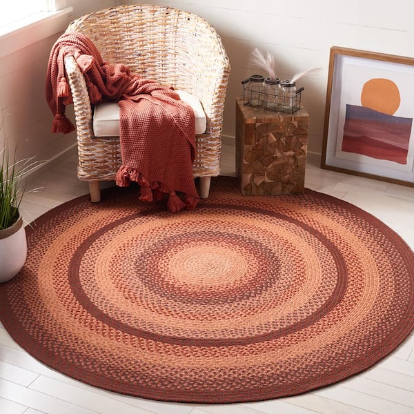 Braided Orange Rust 4 ft. x 6 ft. Abstract Border Oval Area Rug