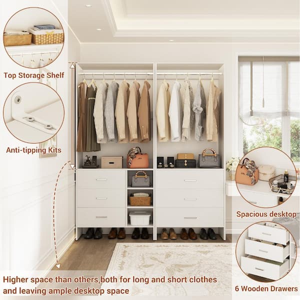 Aheaplus Closet System with 6 Drawers wood Walk-in Closet or Small