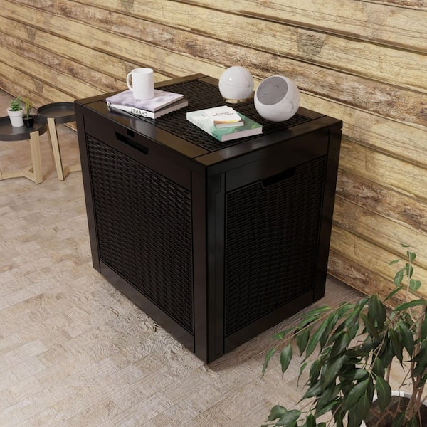 30 Gal. Black Waterproof Resin Wicker Outdoor Storage Deck Box with Lockable Lid (22.09in. W x 17.09in. D x 20.87in. H)