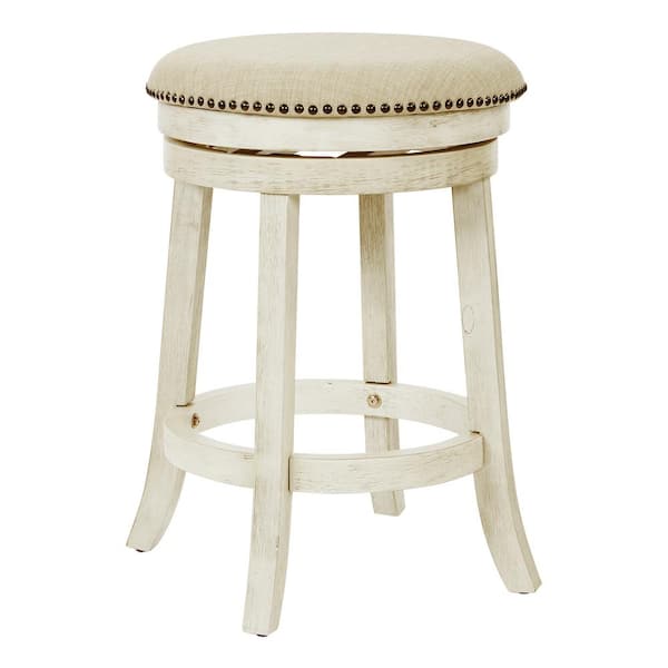 OSP Home Furnishings Backless Antique White Swivel Stool