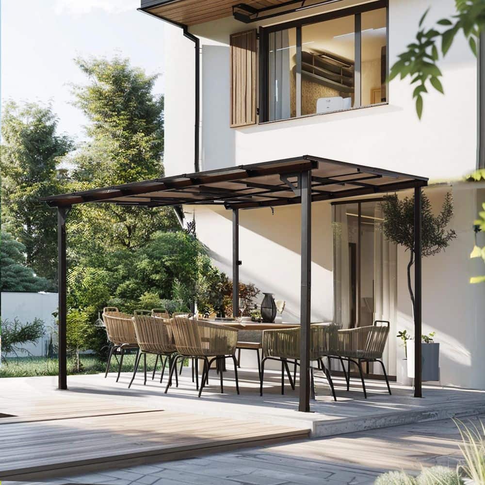 Wall-Mounted 10 ft. x 10 ft. Grey Outdoor Pergola Gazebo with Roof price history on PriceWatchPro