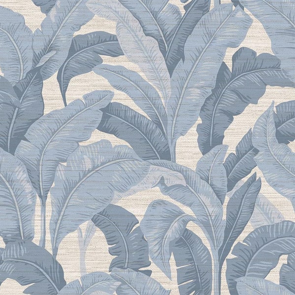 Steel Blue Layered Palm Faux Grasscloth Vinyl Peel and Stick Textured Wallpaper Roll (Covers 56 sq. ft. )