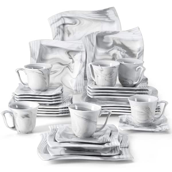 MALACASA Flora 30-Piece Marble Gray Porcelain Dinnerware Set with Dinner  Plates, Cup and Saucer Set (Service for 6) FLORA-30-GREY - The Home Depot