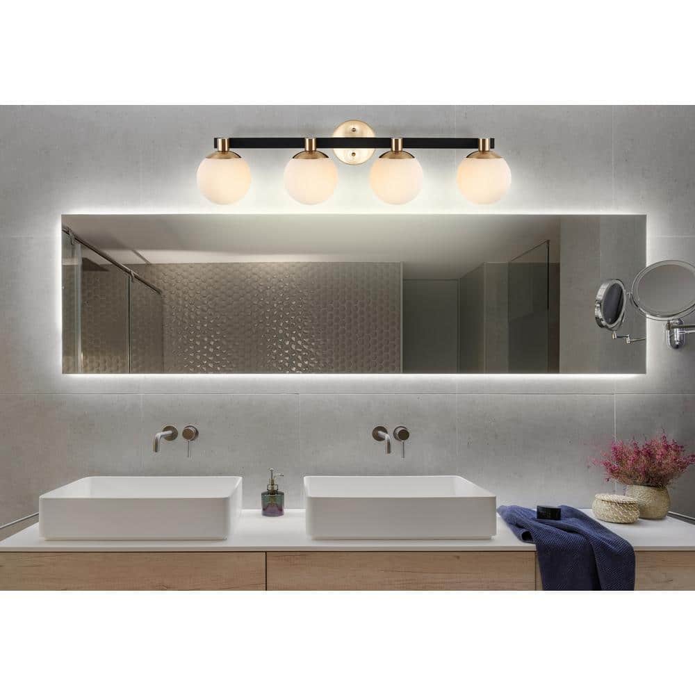 Modernist Globe 34" Brass Gold & Frosted Glass LED Vanity Light