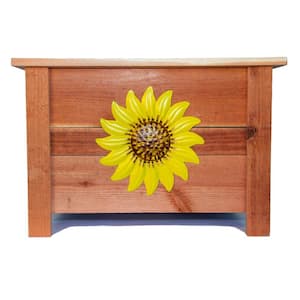 24 in. x 24 in. Redwood Planter with Painted Metal Sunflower Art