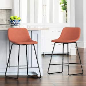 Alexander 24 in. Orange Bar Stools Low Back Metal Frame Counter Height Bar Stool With Fabric Upholstery Seat (Set of 2)