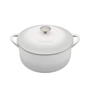 Natural Canvas 5.5 qt. Round Cast Iron Casserole Dish in White with Lid