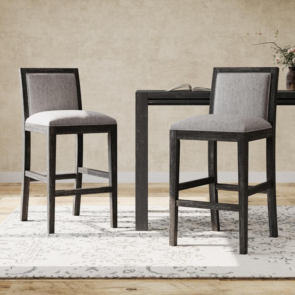 Modern Black and Grey Upholstered Wood Counter Stools, Set of 2