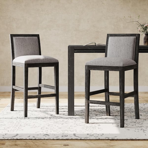 Kyrren 30.5 in. Modern Upholstered and Wood Counter Stools with Cushioned Seat and Back, Grey Plus Black, (Set of 2)