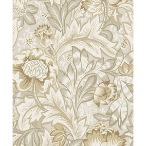 Warm Neutral Acanthus Garden Unpasted Nonwoven Paper Wallpaper Roll 57.5 sq. ft.