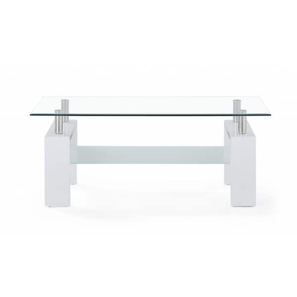 HomeRoots Brown Rectangle Glass Coffee Table with Shelves 43 in.