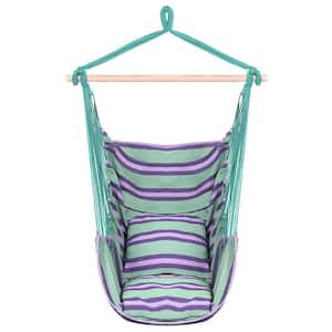31.5 in. x 49.6 in. Portable Hammock Chair Cotton Canvas Hanging Rope Chair with Pillow in Green Striped