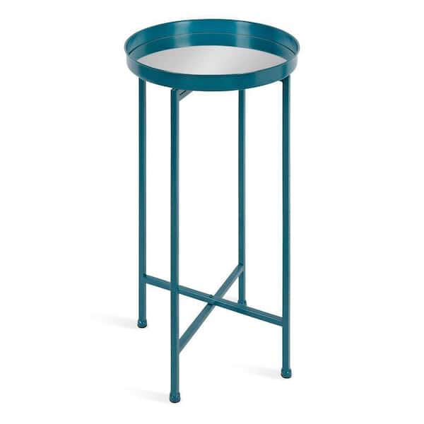 Kate and Laurel Celia 14 in. Teal Round Glass End Table