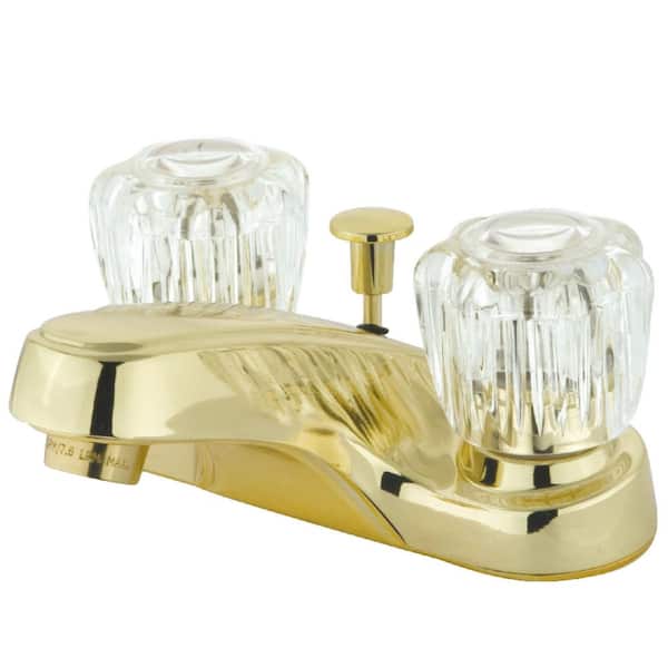 Americana 4 in. Centerset 2-Handle Bathroom Sink Faucet with Pop-Up Drain in Brass
