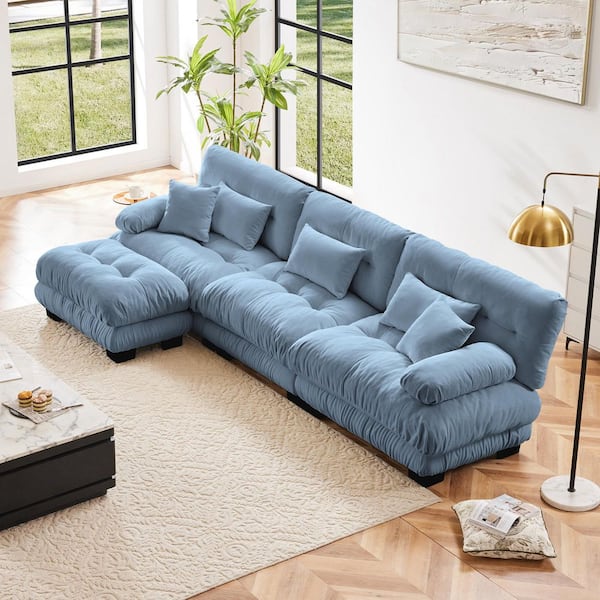 Noble House Ronald 133.8 in. Chenille Upholstered L Shaped