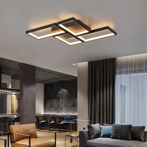 24.21 in. 47-Watt Modern Black Integrated LED Flush Mount Ceiling Lights Fixture Square Ceiling Lamp Dimmable Chandelier