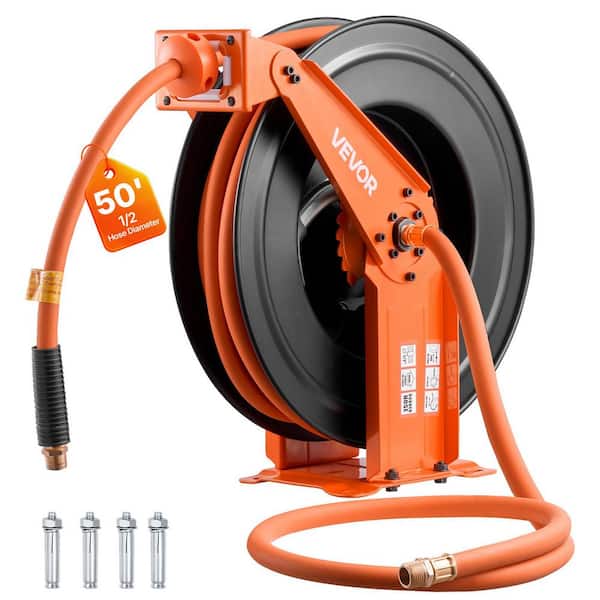 Retractable Air Hose Reel, 1/2 in. x 50 ft. Rubber Air Hose Max 300PSI, Auto Rewind Air-Compressor Hoses Reel