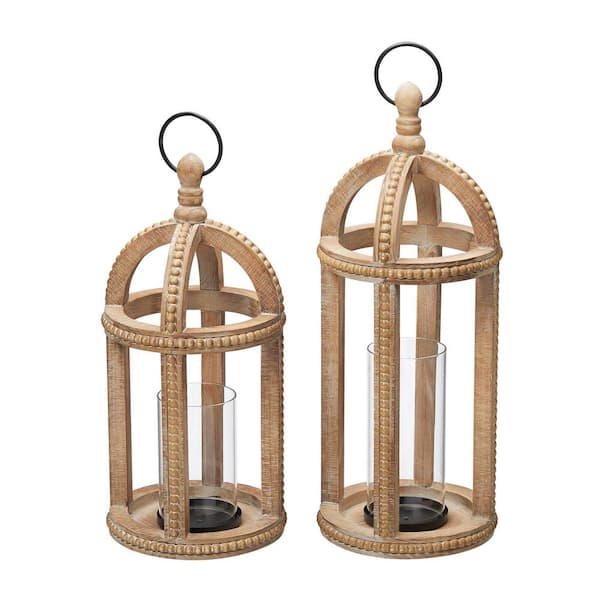 Home Decorators Collection Antiqued Wood Candle Hanging or Tabletop Lantern with Beaded Trim (Set of 2)