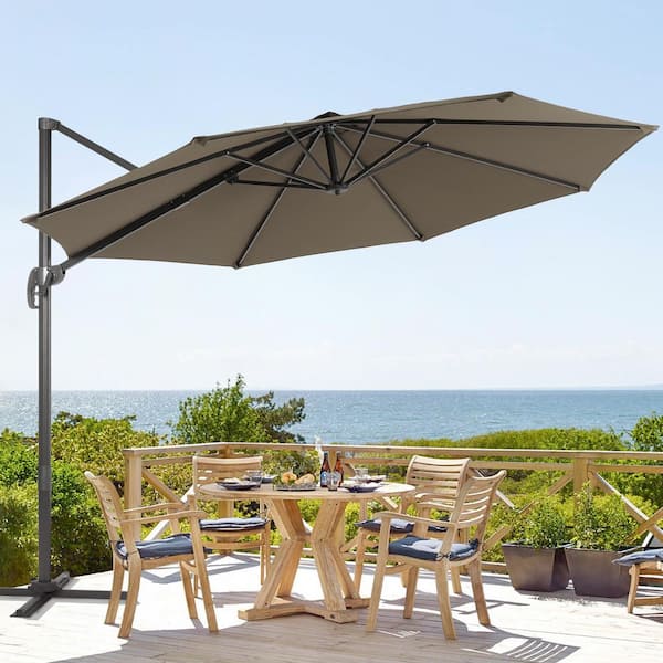 Sonkuki 11 ft. Premium Cantilever Patio Umbrella -Outdoor Comfort with 360° Rotation and Canopy Angle Adjustment, Taupe