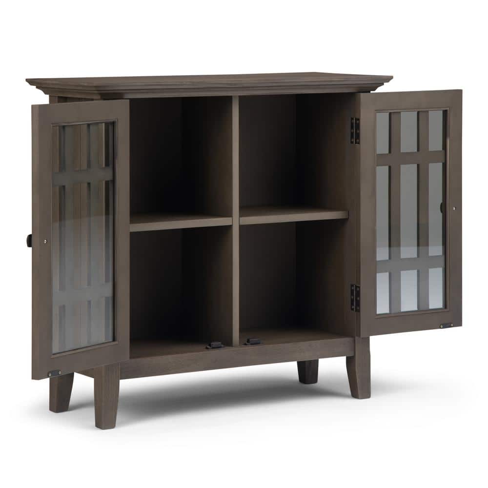 Farmhouse Gray Wood Low Media Cabinet with Glass Doors
