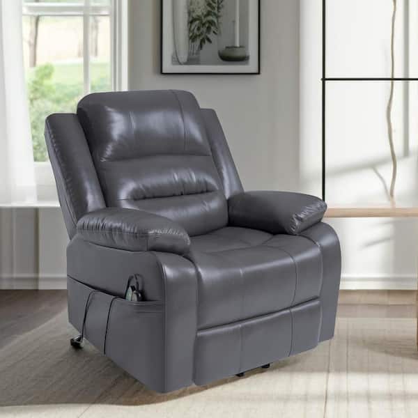 Gray Faux Leather Power Lift Reclining Chair with Massage, Recliner Chair with Remote and Footrest