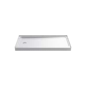 60 in. L x 32 in. W Alcove Shower Pan Base with Left Drain in White