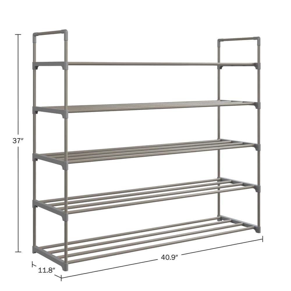 Brown Plastic 5-Shelf Freestanding Shoe Rack