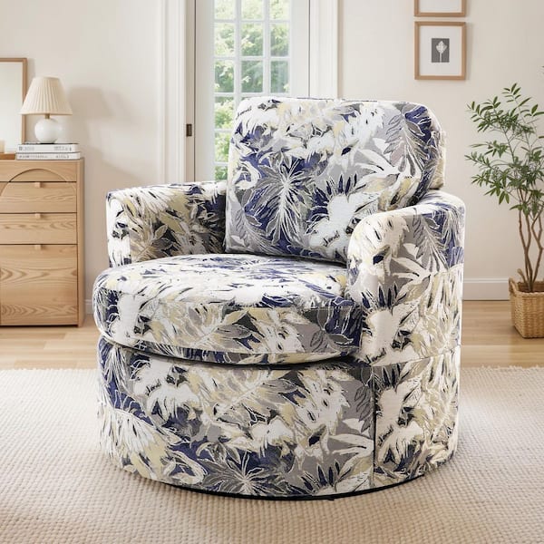 Bestier Modern Elegant Blue Upholstered Floral Accent Chair with