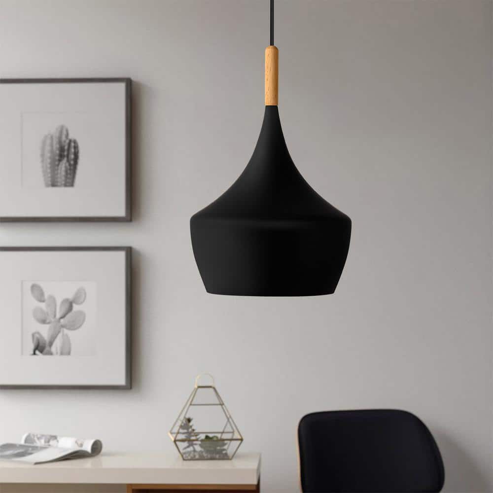 Matte Black Aluminum Dome Pendant Light with Adjustable Cord