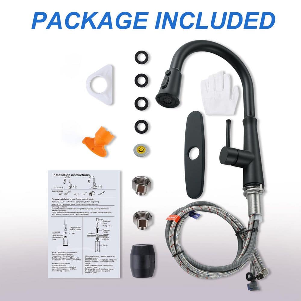 Matte Black Stainless Steel Pull-Down Kitchen Faucet with Spray