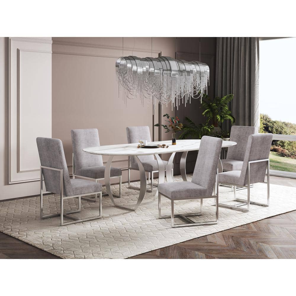 Elevated Parsons Velvet Arm Chair in Steel with Sleek Metal Base