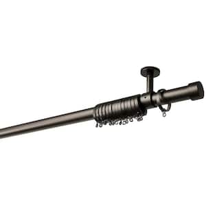63 in. Intensions Single Curtain Rod Kit in Anthracite with Cap Finials with Ceiling Brackets and Rings