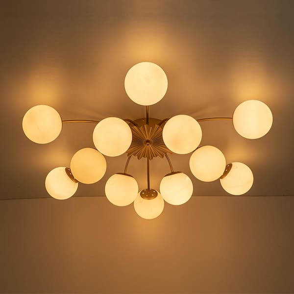 HUOKU Ceder 39.4 in. W 12-Light Brushed Gold Modern Sputnik