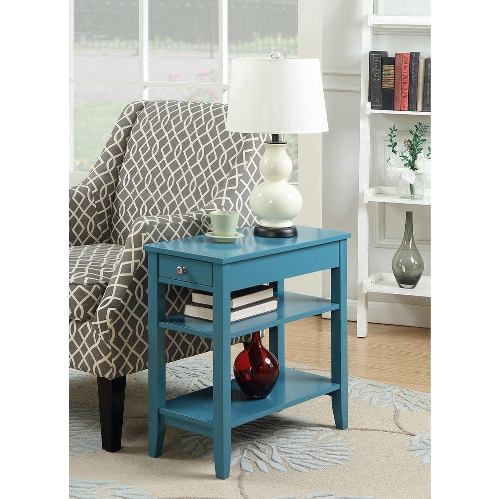 Blue Wood 3-Tier End Table with Drawer