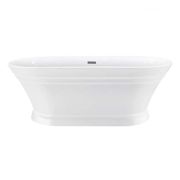 Kingston Brass Aqua Eden 67 in. x 31 in. Acrylic Flatbottom Pedestal Soaking Bathtub in Glossy White with Drain