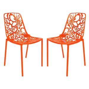 Orange Devon Modern Aluminum Outdoor Patio Stackable Dining Chair (Set of 2)