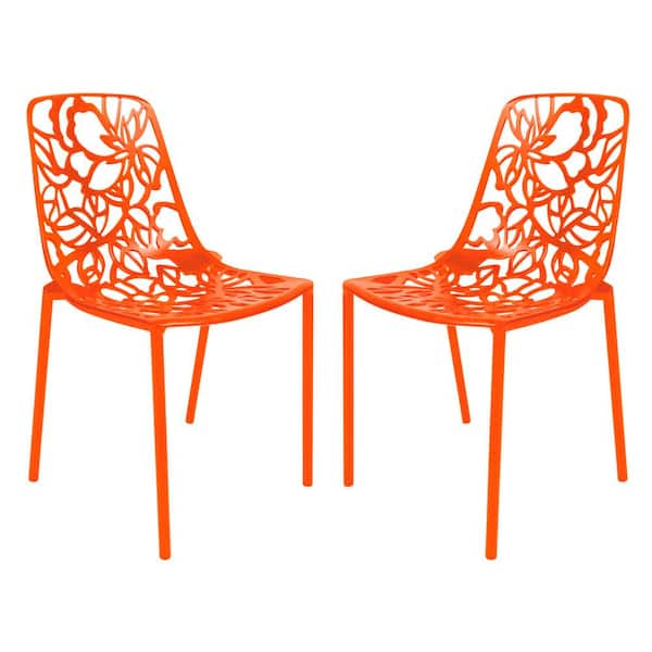 Leisuremod Orange Devon Modern Aluminum Outdoor Patio Stackable Dining Chair (Set of 2)