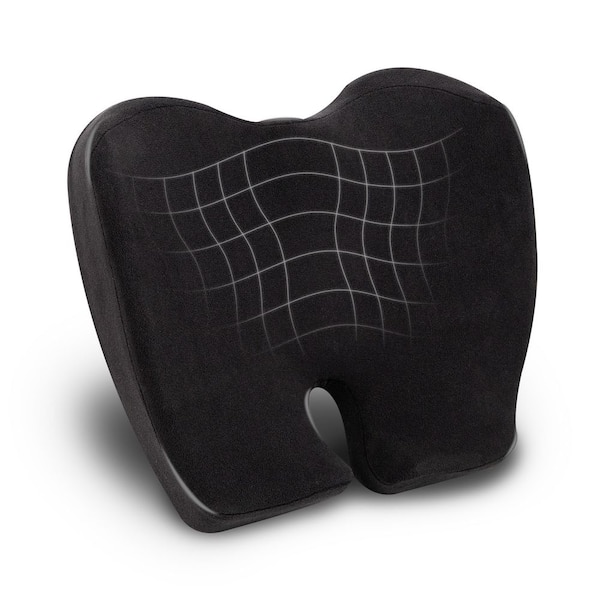 Black Memory Foam Ergonomic Office Chair Pad Cushion 18 in. L x 16.75 in. W x 4 in. H