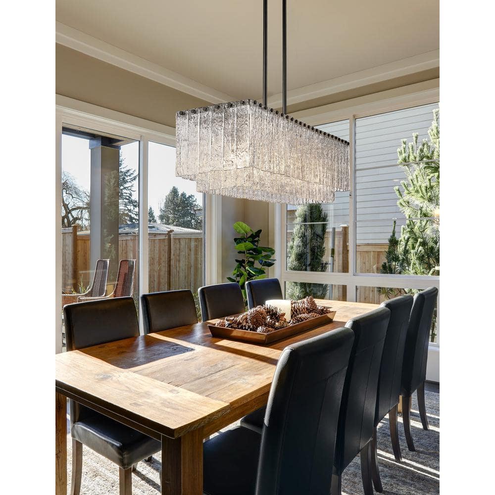 Matte Black and Glass 5-Light Linear Chandelier
