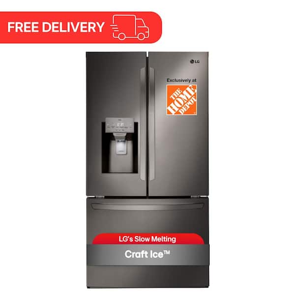 28 cu. ft. 3 Door French Door Refrigerator with Ice and Water Dispenser and Craft Ice in Black Stainless Steel