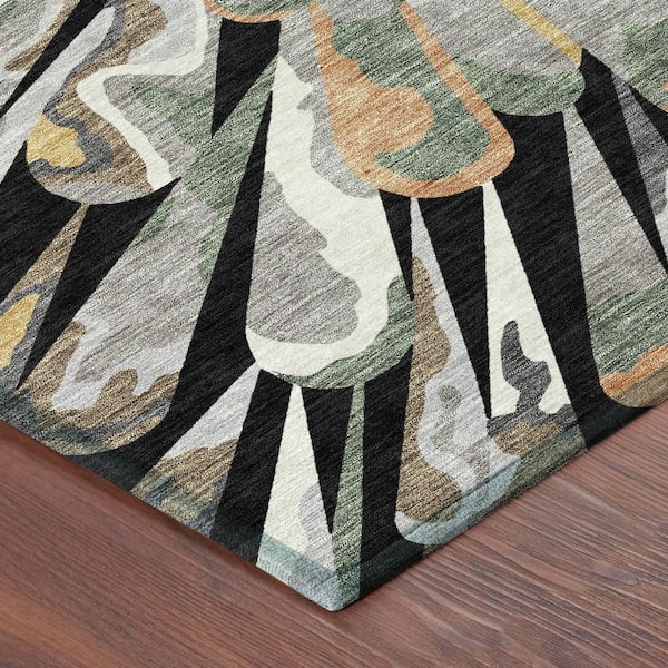 Chantille Machine Washable Indoor/Outdoor Abstract ACN2838 Black 8 ft. x 10 ft. Area Rug