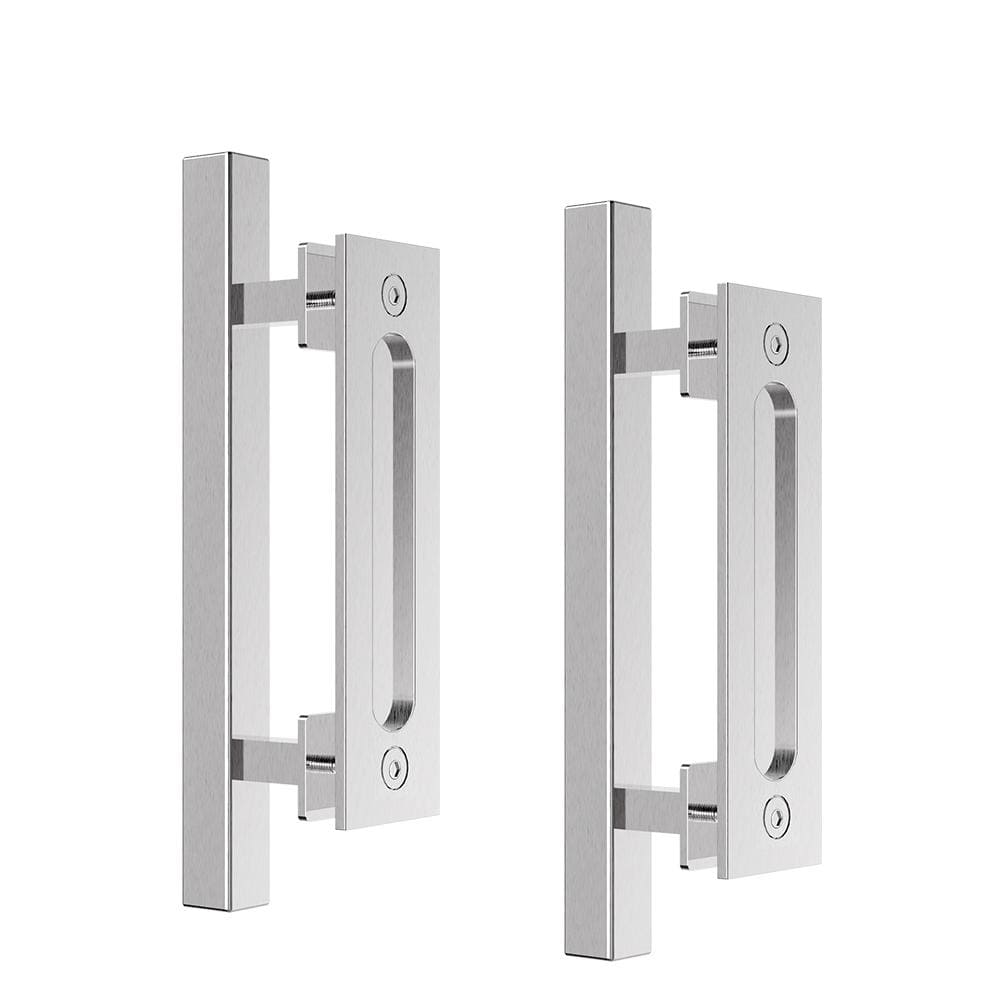 12 in. Stainless Steel Square Pull and Flush Sliding Barn Door Handle Set (