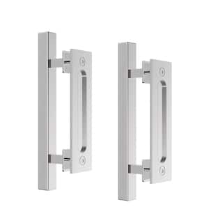 12 in. Stainless Steel Square Pull and Flush Sliding Barn Door Handle Set (2-Pack)