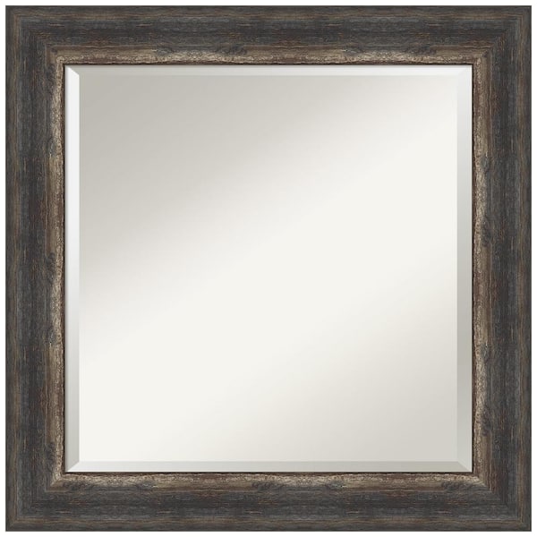 Amanti Art Medium Square Bark Rustic Char Beveled Glass Casual Mirror (25.25 in. H x 25.25 in. W)