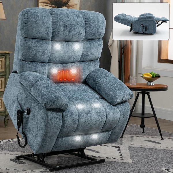 Magic Home 40.5 in. W Chenille Blue Electric Power Power Lift Recliner Chair with Power Remote Massage and Heating CS PP190323AAB The Home Depot