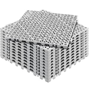 Interlocking Drainage Mat Tiles 12 x 12 x 0.6 in. PVC Modular Interlocking Gym Flooring Tiles (Gray 12 Pcs,12 sq ft)
