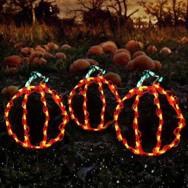 HOLIDYNAMICS HOLIDAY LIGHTING SOLUTIONS Holidynamics 14 in. Lighted LED Mini Pumpkins Halloween Yard Decoration (Set of 3)