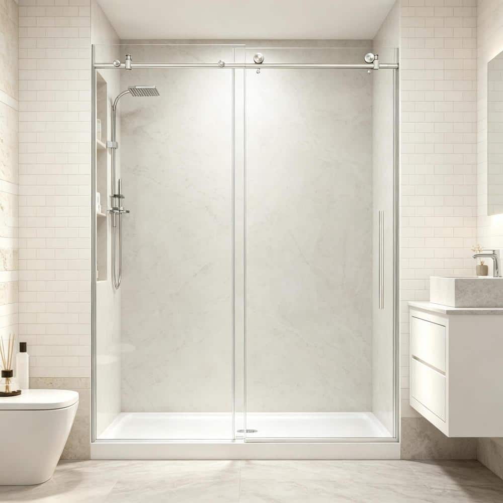 49 in. to 54 in. W x 76 in. H Single Sliding Frameless Shower Door in Brushed Nickel with 1/4 in. Clear Tempered Glass price history on PriceWatchPro