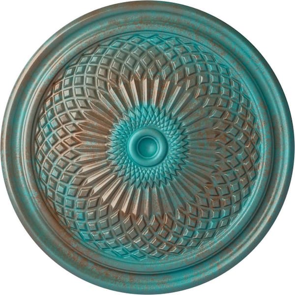 Ekena Millwork 22 in. x 1-3/4 in. Trinity Urethane Ceiling Medallion (Fits Canopies upto 3 in.), Copper Green Patina