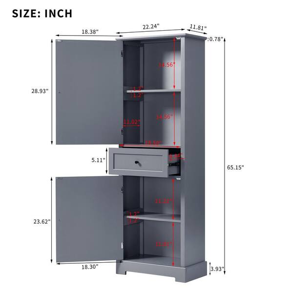 22.24 in. W x 11.81 in. D x 65.15 in. H Gray Linen Cabinet